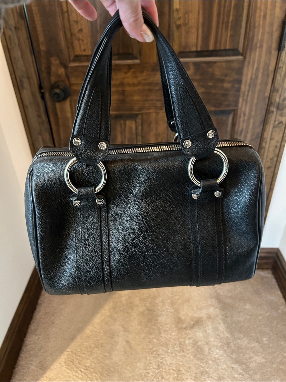 MCM Black Leather Bowling Bag with Silver Hardware - Picture 4 of 15